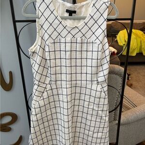 Chic White and Blue Grid Pattern J Crew Dress